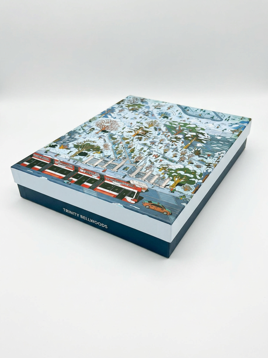 Trinity Bellwoods Winter 1000-piece puzzle box featuring original artwork by Toronto artist Kathleen Fu